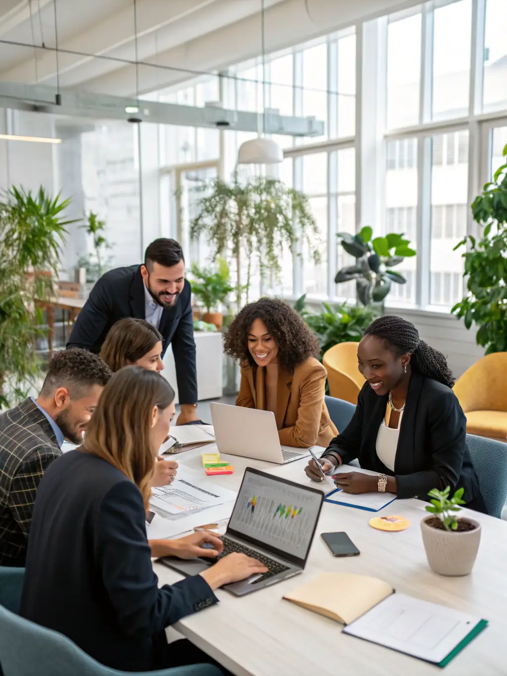 An image of a diverse team working collaboratively in a modern office environment, symbolizing Crestwood Recruiters' commitment to finding the best talent for their clients.