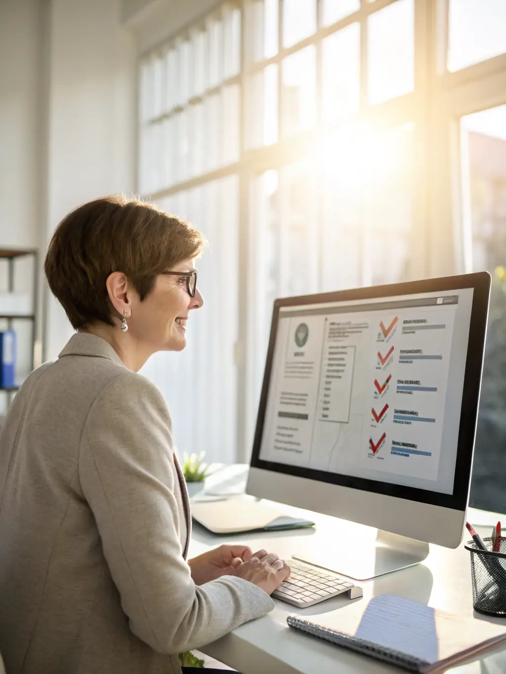 A recruiter reviewing resumes on a laptop with a diverse set of candidate profiles displayed, showcasing Crestwood Recruiters' Specialized Talent Acquisition service.