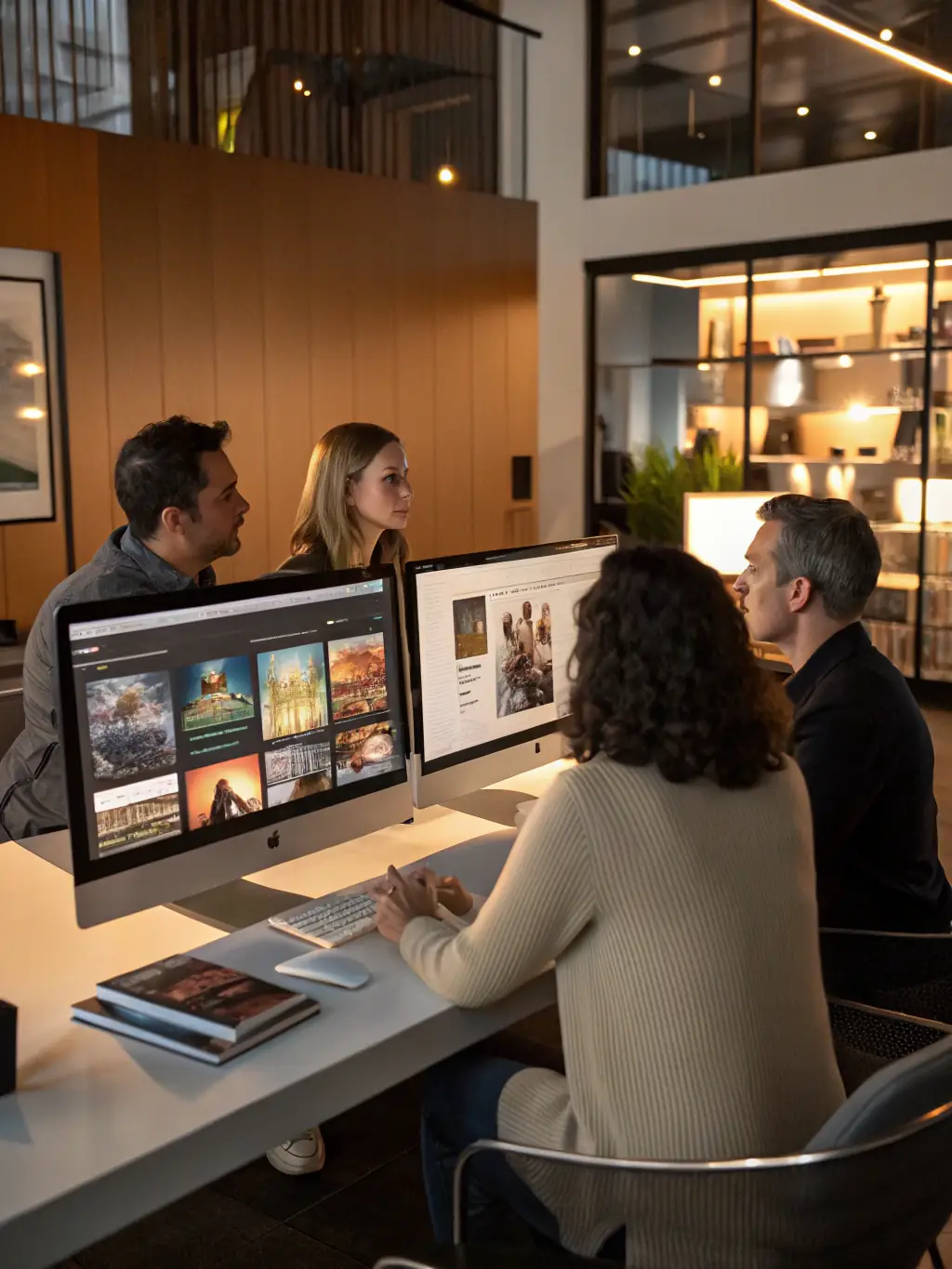 A team of recruiters is collaborating in a modern office, using technology to streamline the recruitment process.